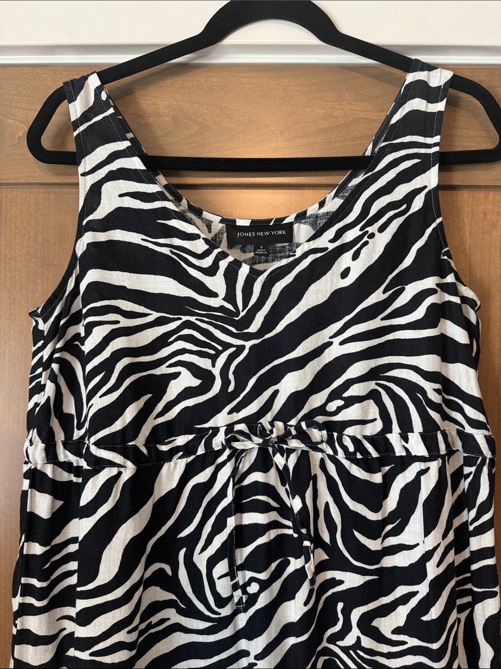 Jones New York Tiered 100% Linen Maxi Dress Womens S zebra print Empire waist - Picture 3 of 10